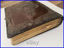 Very RARE photo album brown leather cover antique vintage with old photos