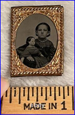 Very Rare Antique 1860s Tintype Photo Of Girl With Greiner Doll Gem Size