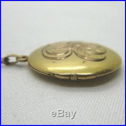 Vintage 10K Yellow Gold Engraved Round Locket Necklace Black & White Photographs