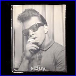 Vintage 60s B&W Photo Booth Snapshot Photo Greaser Elvis Style Smoking Joint