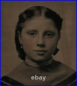 Vintage Antique Civil War Tintype Photo Beautiful Sweet Smile Lovely Young Girl