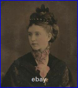 Vintage Antique Tintype Photo Pretty Beautiful Young Lady Woman with Violet Scarf