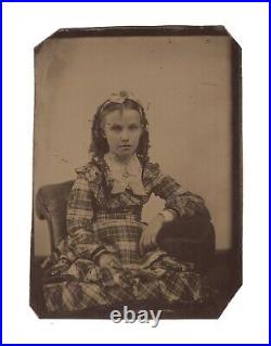 Vintage Antique Tintype Photo Pretty Young Victorian Lady Teen Girl (ref. #420)