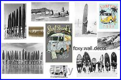 Vintage Art Surfing Surf Boards Print Canvas Beach Photo Black White painting