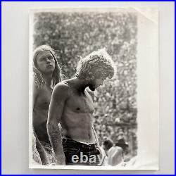 Vintage B&W Press Photograph Handsome Young Hippy Man No Shirt Woodstock