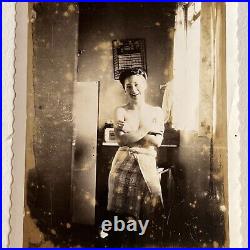 Vintage B&W Snapshot Amateur Photograph Beautiful Woman In Kitchen Polaroid Nude