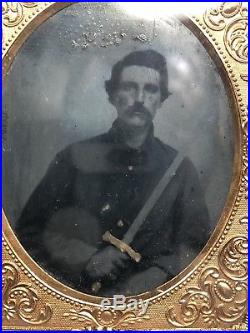 Vintage Daguerreotype Photo Man With Sword Fraternal Pre 1850