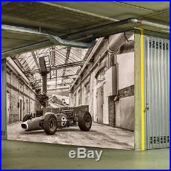Vintage Formula Race Car Wall Mural Black & White Photo Wallpaper Sports Decor