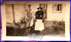 Vintage HALLOWEEN ORIGINAL PHOTO 1930's MAN & WOMAN in CREEPY CLOWN WITCH MASKS
