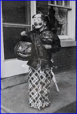 Vintage Halloween Photo Paper Mache Jack O Lanterns Pumpkins Snapshot