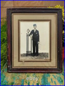 Vintage Old Black/White Photograph Of Indian Man Wooden Framed Collectible