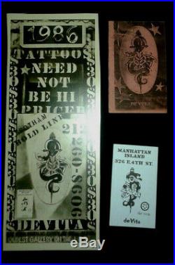 Vintage Thom DeVita B & W Photo Collage Tattoo Business Card Snake Dagger 80s NY