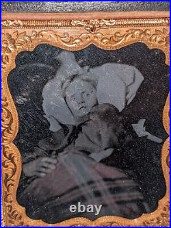 Vintage Tintype Post Mortem Sleep Laying Glass Frame Case Child