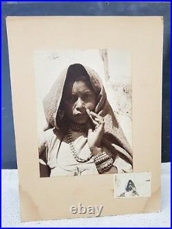Vintage Tribal Lady Folk Costume Posing Portrait Black & White Camera Photograph