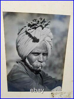 Vintage Tribal Man Folk Costume Turban Mustache Black & White Camera Photograph