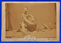 Vintage cdv photo Crockett Lion tamer circus censorship approval cirque 1863