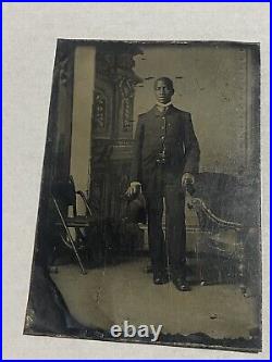 Vtg Circa 1900 Tintype Dapper African American Bowler Hat Black Man High Collar