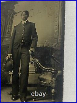 Vtg Circa 1900 Tintype Dapper African American Bowler Hat Black Man High Collar