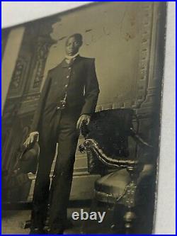 Vtg Circa 1900 Tintype Dapper African American Bowler Hat Black Man High Collar