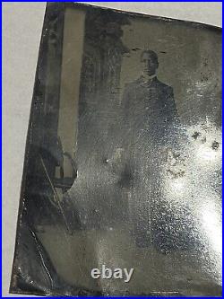 Vtg Circa 1900 Tintype Dapper African American Bowler Hat Black Man High Collar