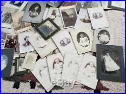 Vtg Lot of 70 Antique Assorted & CDV Photographs Collection with old suitcase k02