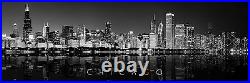 Wall Art Canvas Print Chicago Skyline Black White Panoramic Poster Size Photo