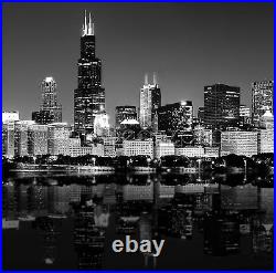 Wall Art Canvas Print Chicago Skyline Black White Panoramic Poster Size Photo