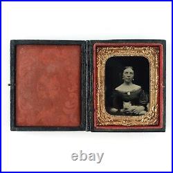 Woman Holding White Cat Ambrotype c1860 Antique 1/9 Plate Photo with Case D1935