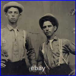 Young Dapper Gay Men Touching Tintype c1890 Antique 1/6 Plate Photo Vintage D570