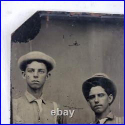 Young Dapper Gay Men Touching Tintype c1890 Antique 1/6 Plate Photo Vintage D570