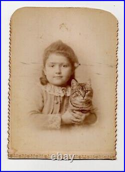 Young Girl Lua Arnold Holding an Inquisitive Tabby Cat Vintage Photo